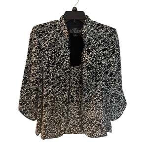 Alex Evenings Metallic Silver Black Embroidered Twin Set Jacket Tank Top S